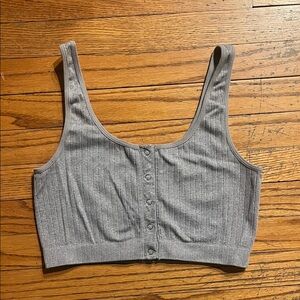 PacSun Gray Ribbed Button-Up Crop Top